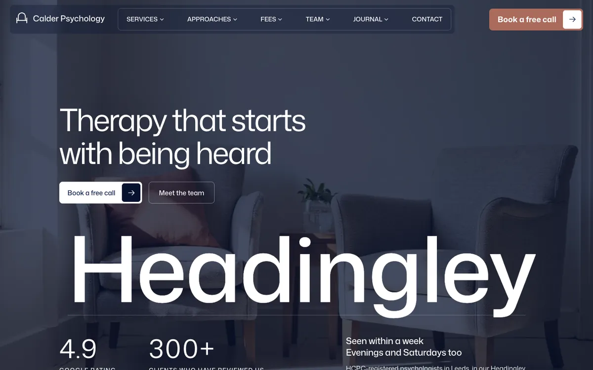 The opening of Calder Psychology, a sample site Briks built for an example psychology practice