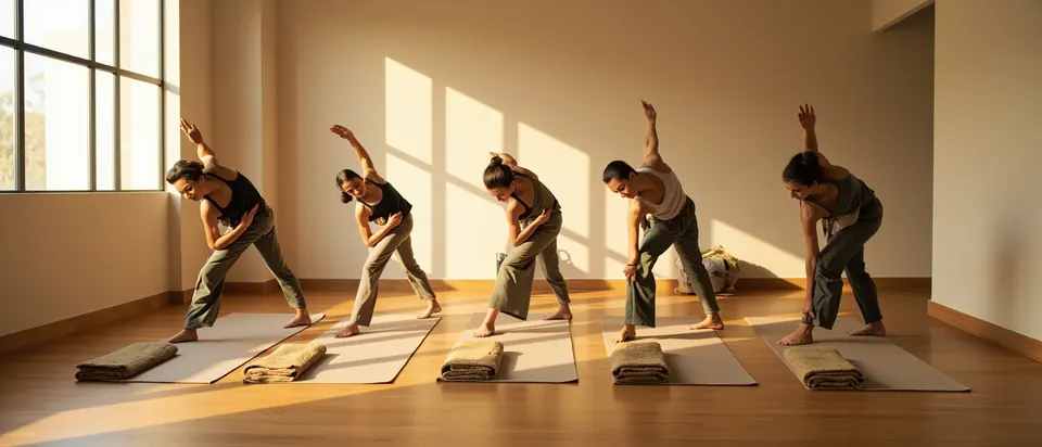 A yoga class in a bright studio