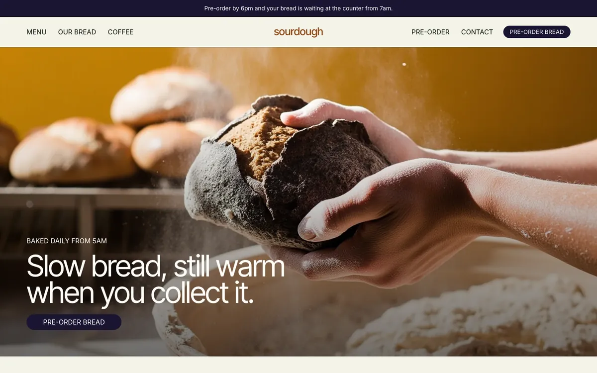 The opening of Sourdough, a sample site Briks built for an example bakery and coffee shop