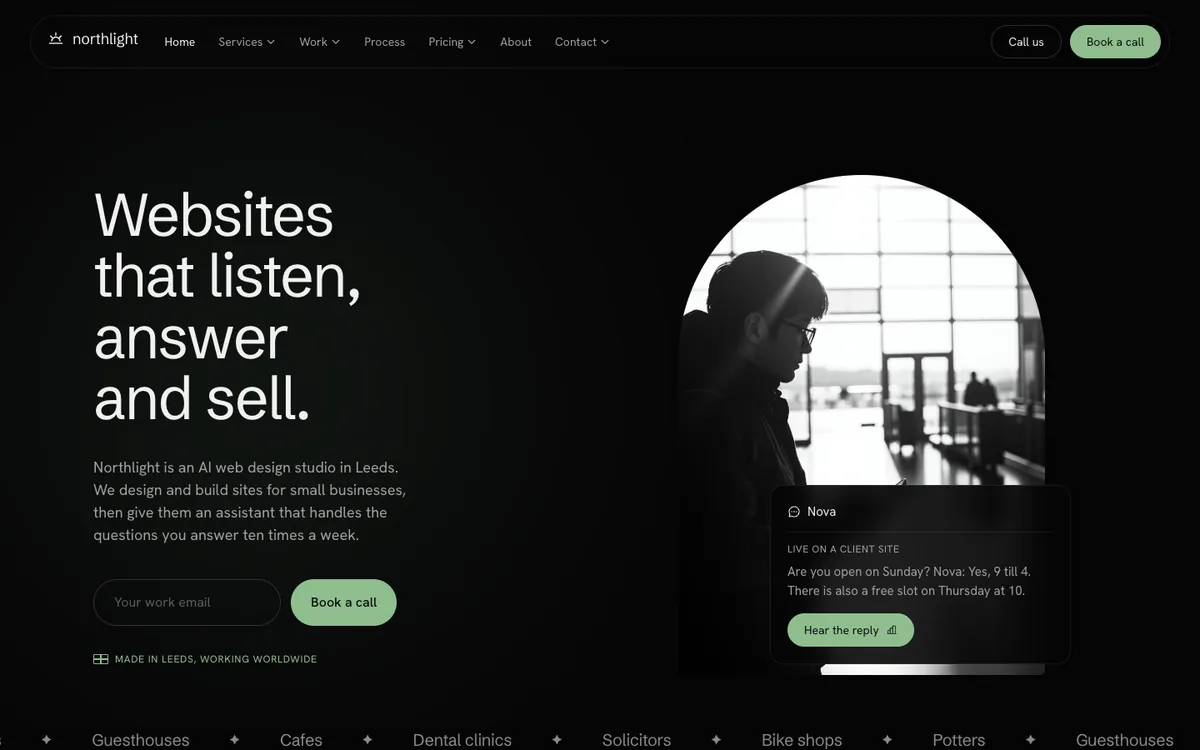The opening of Northlight Studio, a sample site Briks built for an example web design studio
